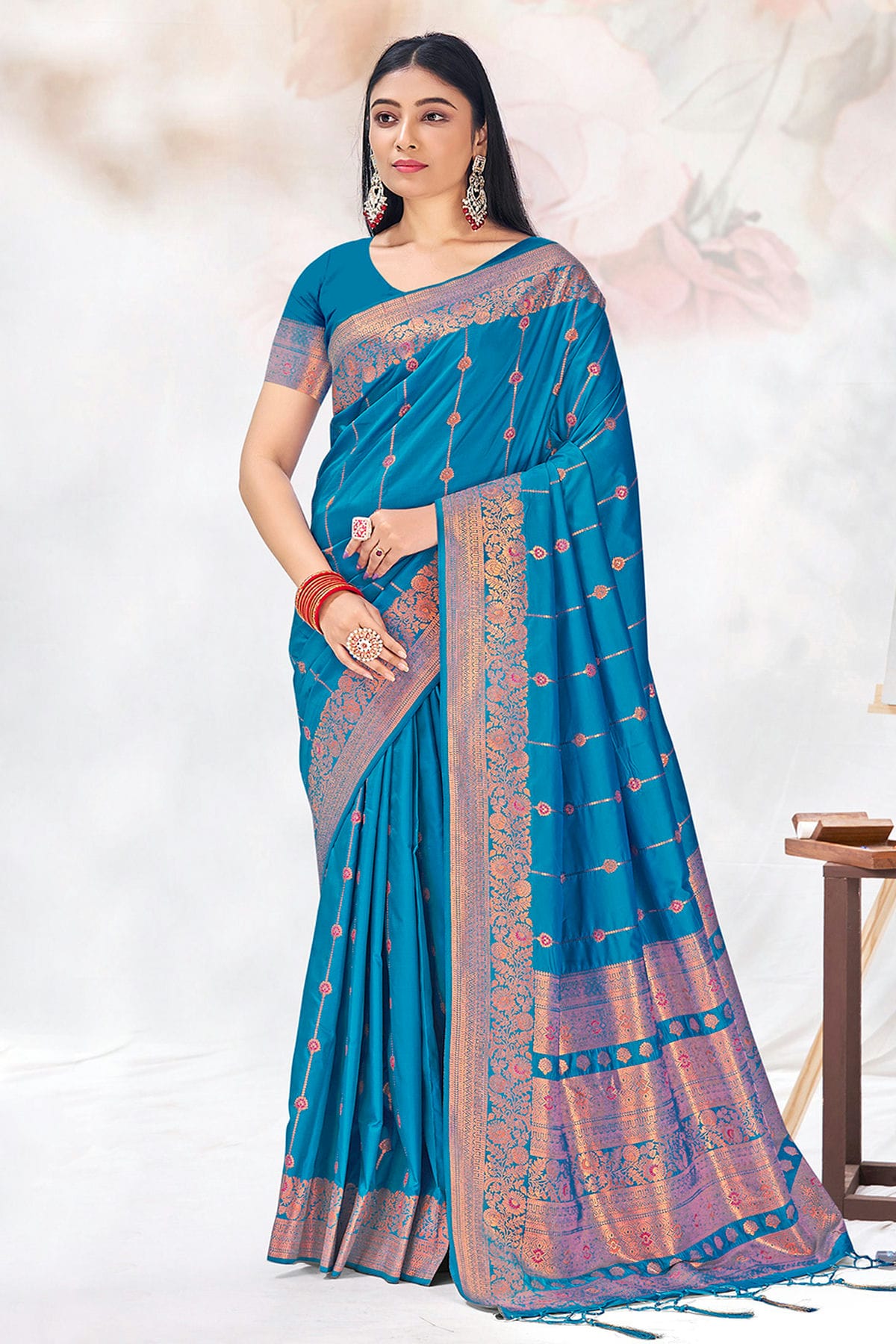 Sky Blue Colour Woven Work Silk Saree