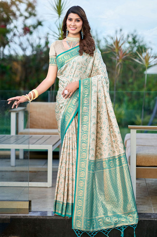 Sky Blue Colour Woven Work Silk Saree