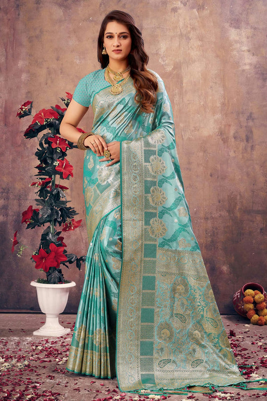 Sky Blue Colour Woven Work South Silk Saree