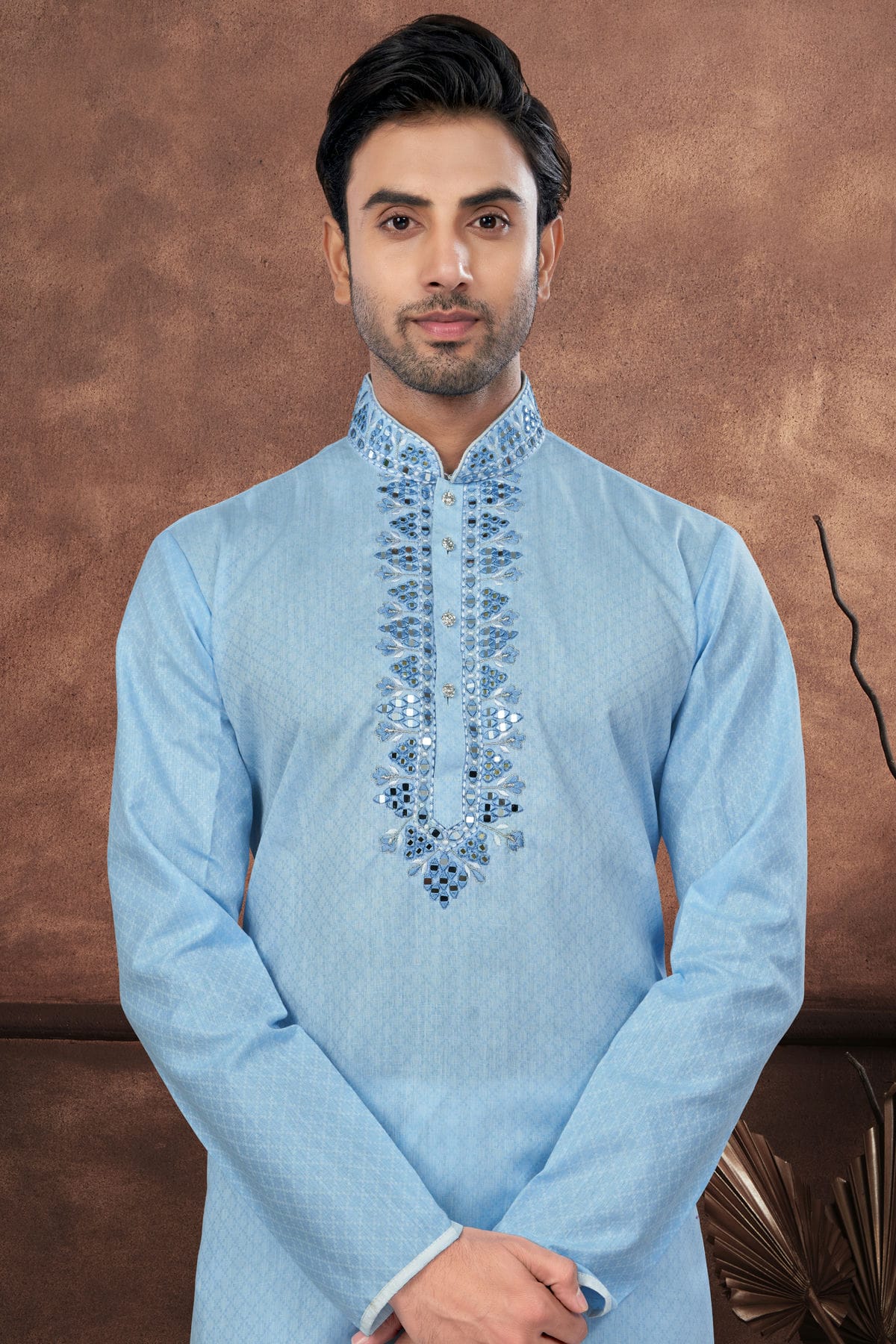 Sky Blue Colour Cotton Kurta Pajama VSKP1040694