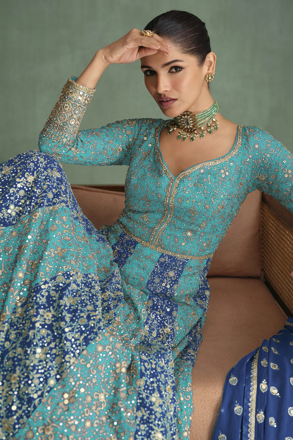 Sky Blue and Blue Colour Georgette Gown VSSM1140599