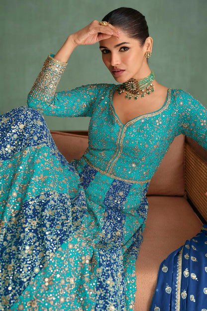 Sky Blue and Blue Colour Georgette Gown VSSM1140599