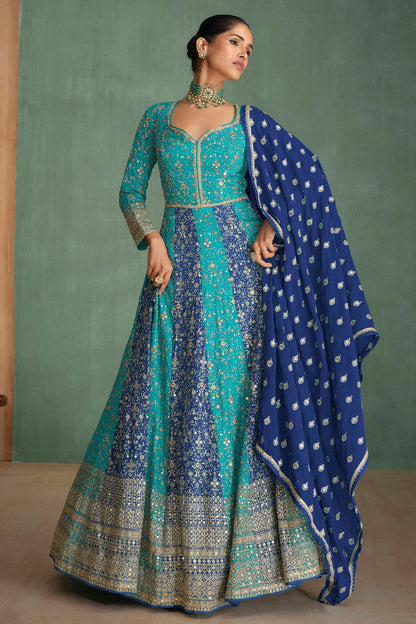 Sky Blue and Blue Colour Georgette Gown