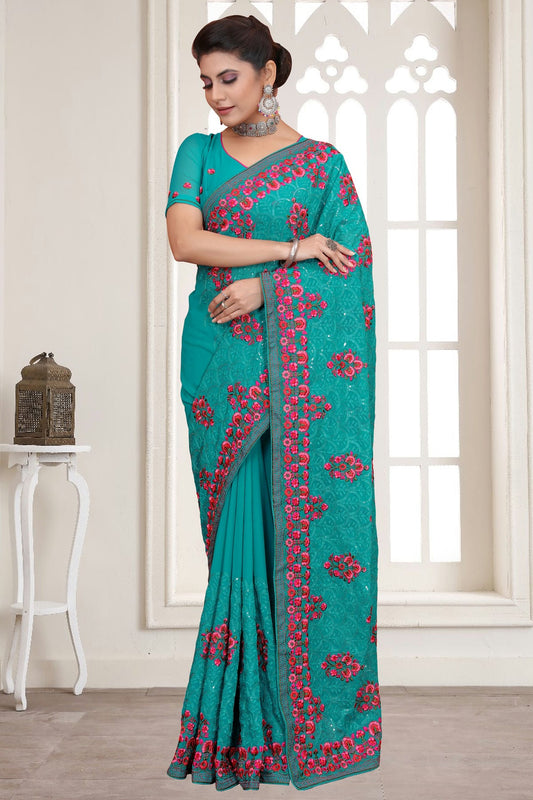 Sky Blue Colour Georgette Saree