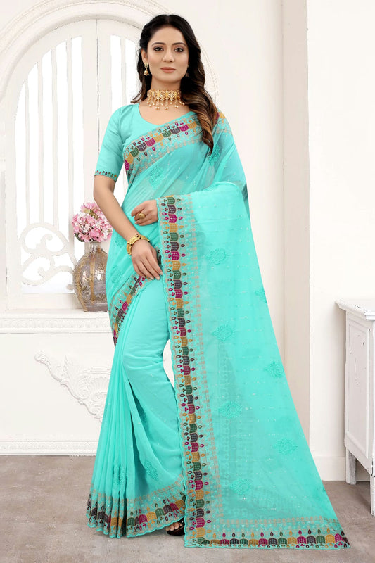 Sky Blue Colour Georgette Saree