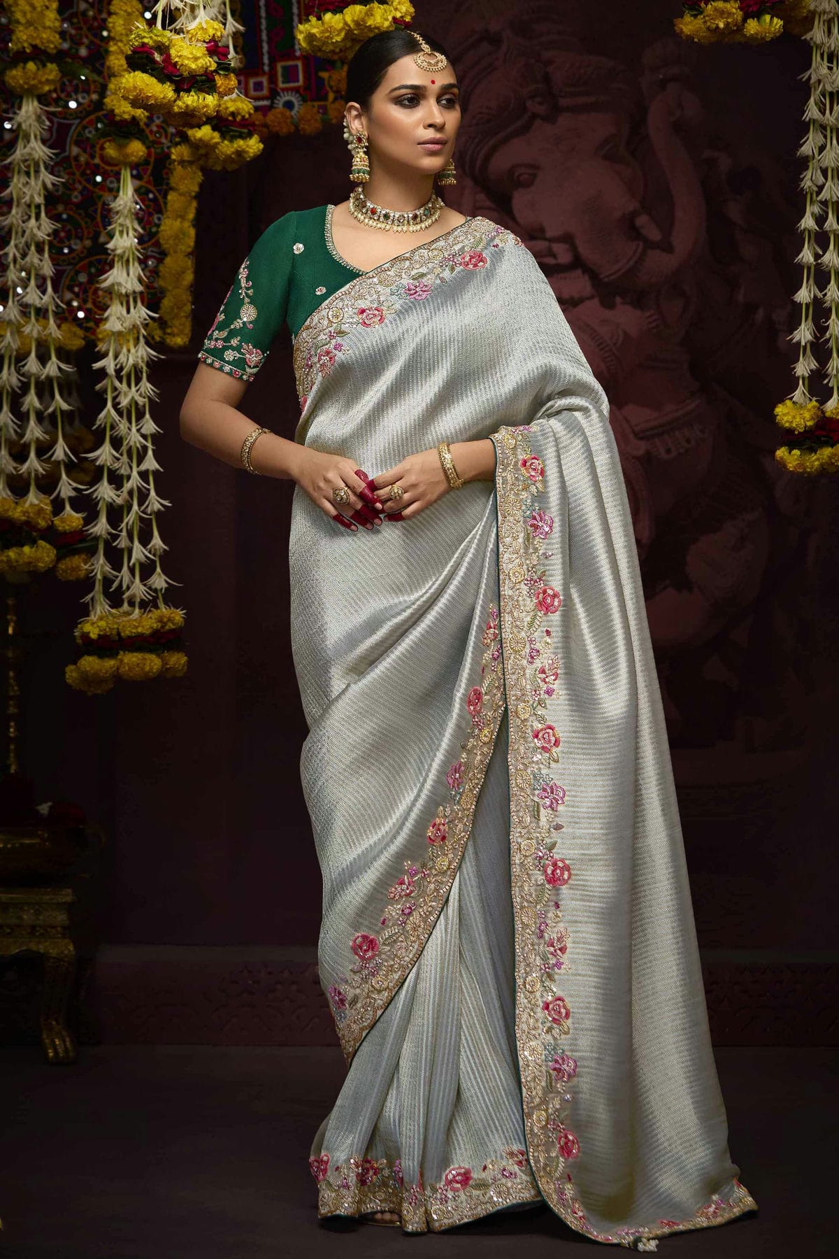 Slate Blue Colour Banarasi Kanjivram Designer Saree