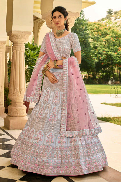 Slate Blue Colour Embroidery Organza Lehenga Choli