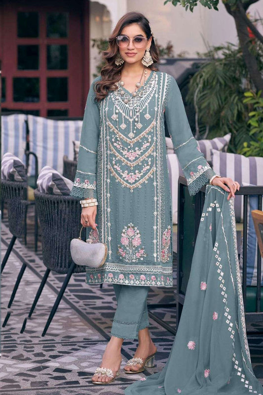 Slate Blue Colour Faux Georgette Pakistani Suit