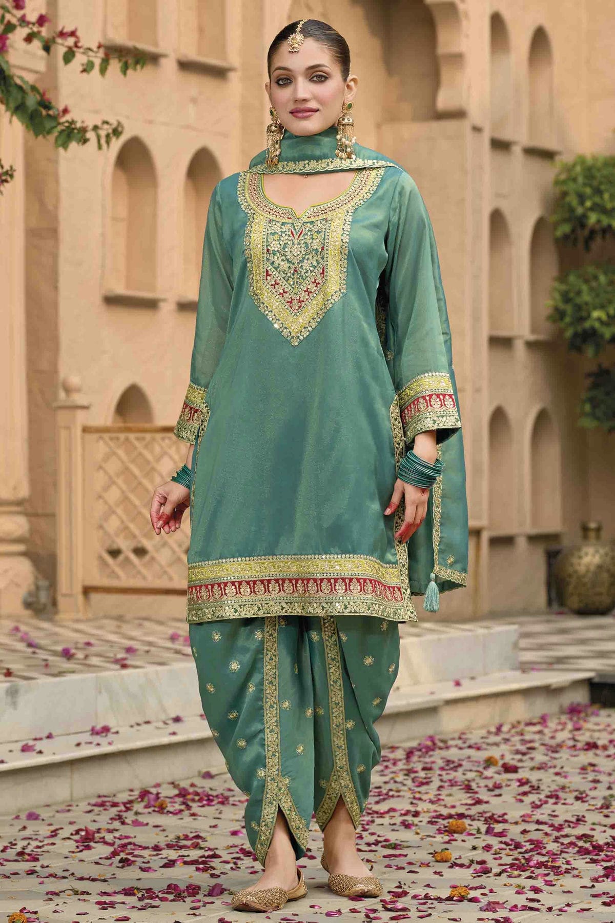 Slate Blue Colour Georgette Stitched Patiala Suit VSSS1140764