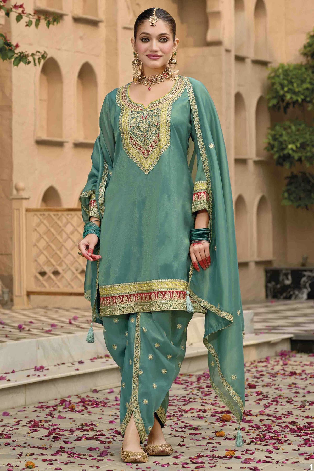 Slate Blue Colour Georgette Stitched Patiala Suit VSSS1140764