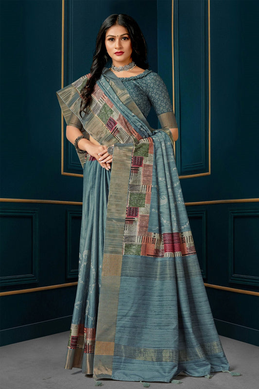 Slate Blue Colour Kotha Silk Traditional Saree