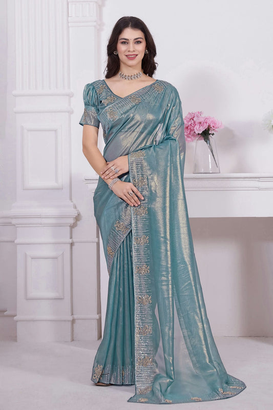 Slate Blue Colour Net Designer Saree