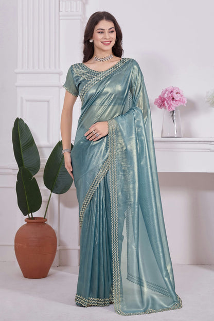 Slate Blue Colour Net Designer Saree