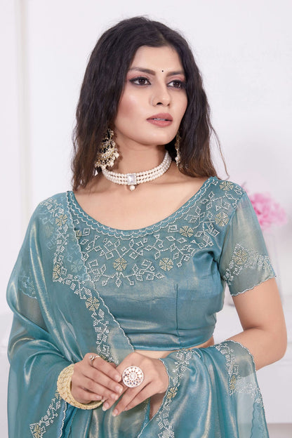 Slate Blue Colour Net Designer Saree