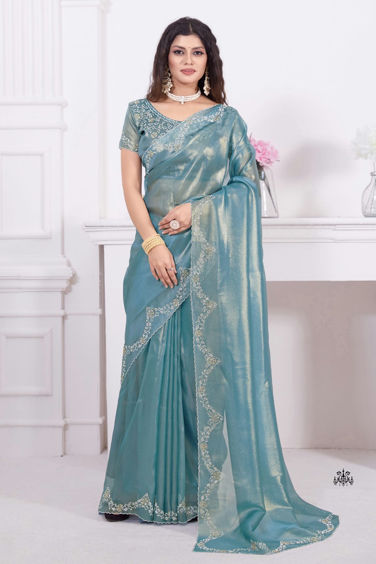 Slate Blue Colour Net Designer Saree