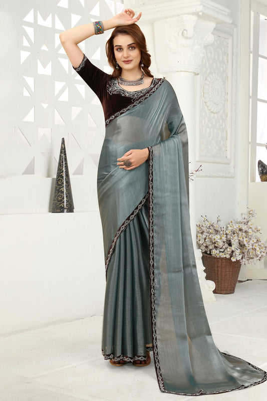 Slate Blue Colour Organza Designer Saree