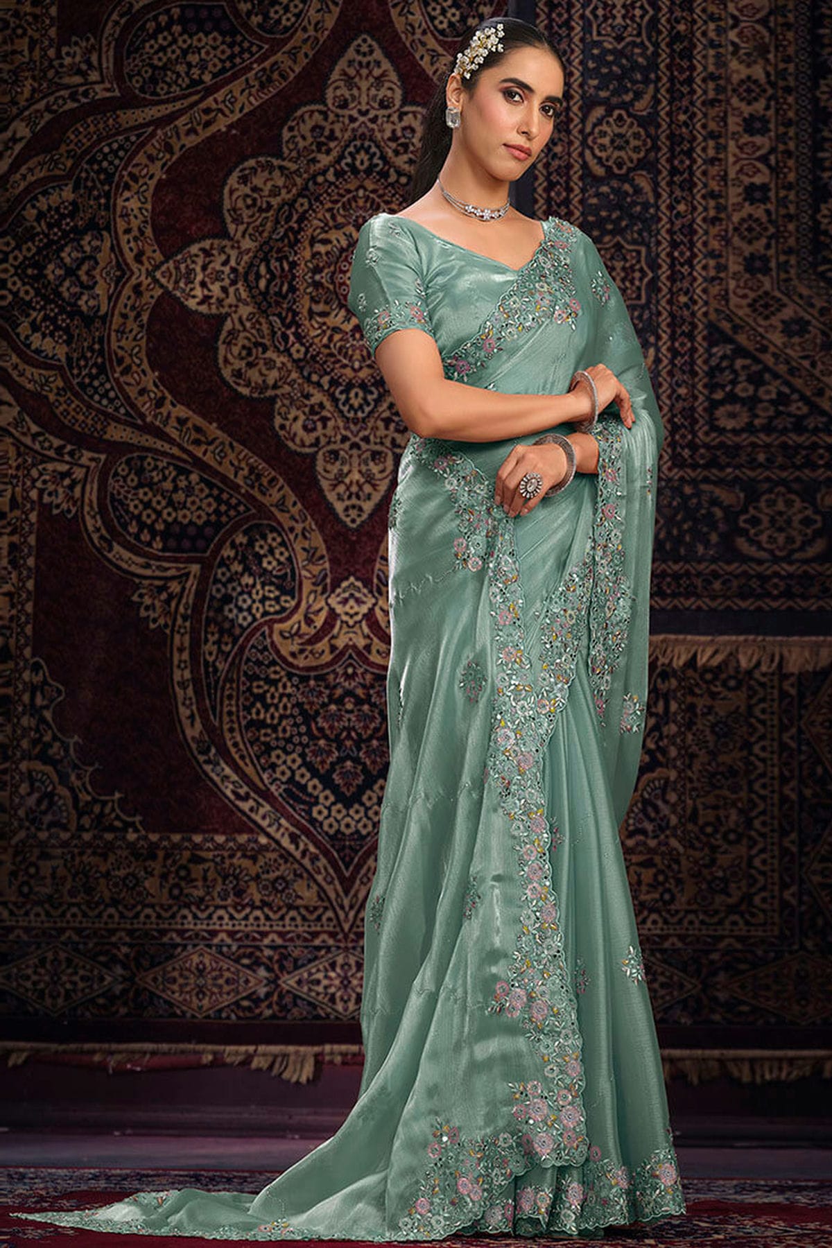 Slate Blue Colour Organza Designer Saree VSSD1080885