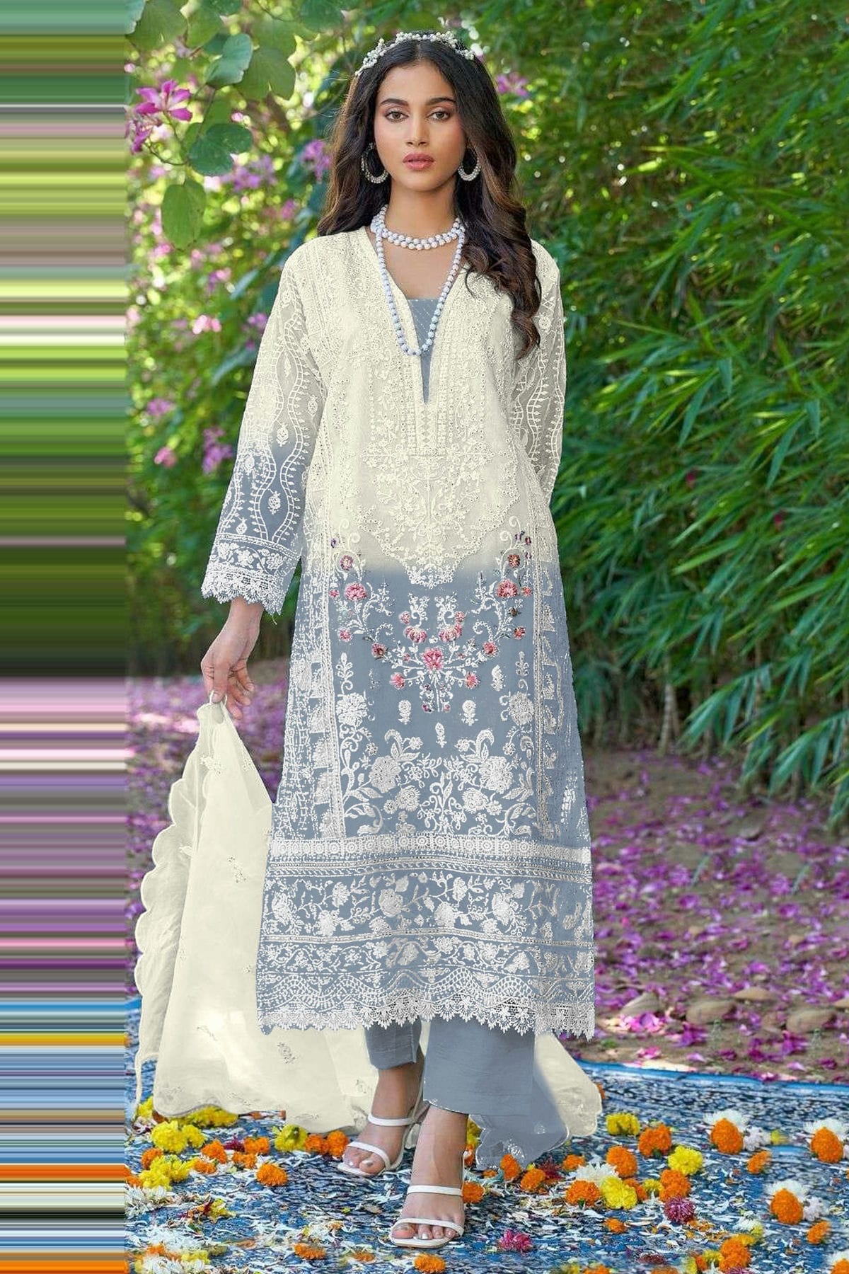 Slate Blue Colour Organza Pakistani Suit