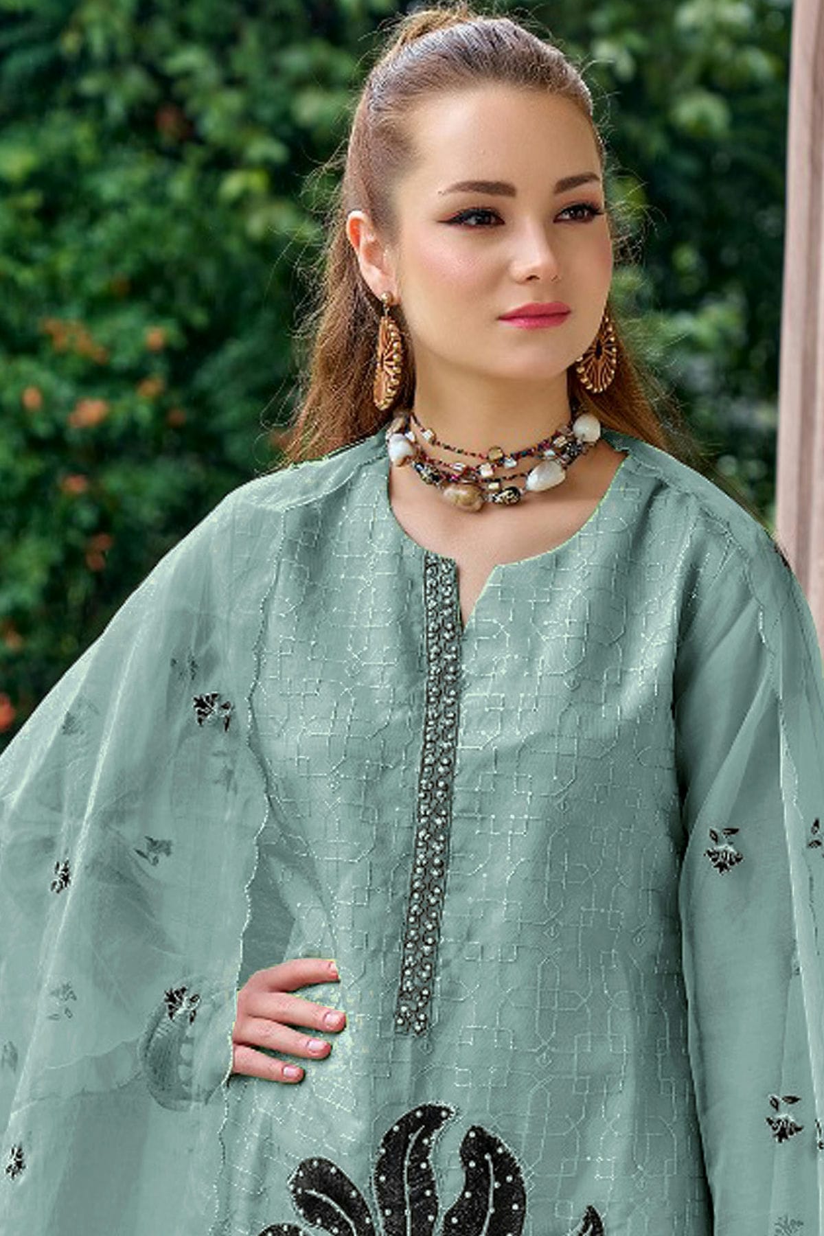 Slate Blue Colour Organza Pakistani Suit VSSM1140625