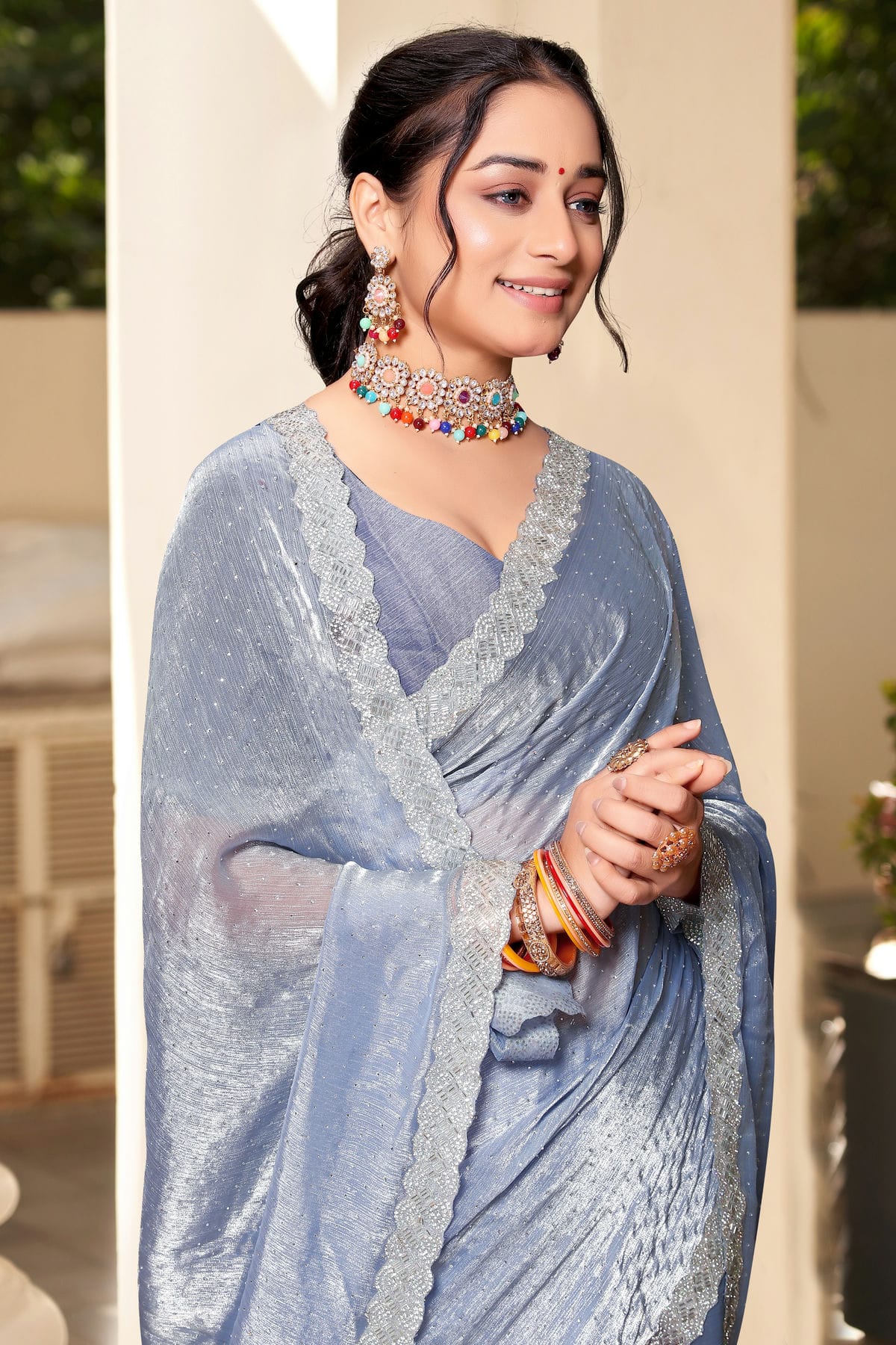 Slate Blue Colour Soft Silk Designer Saree