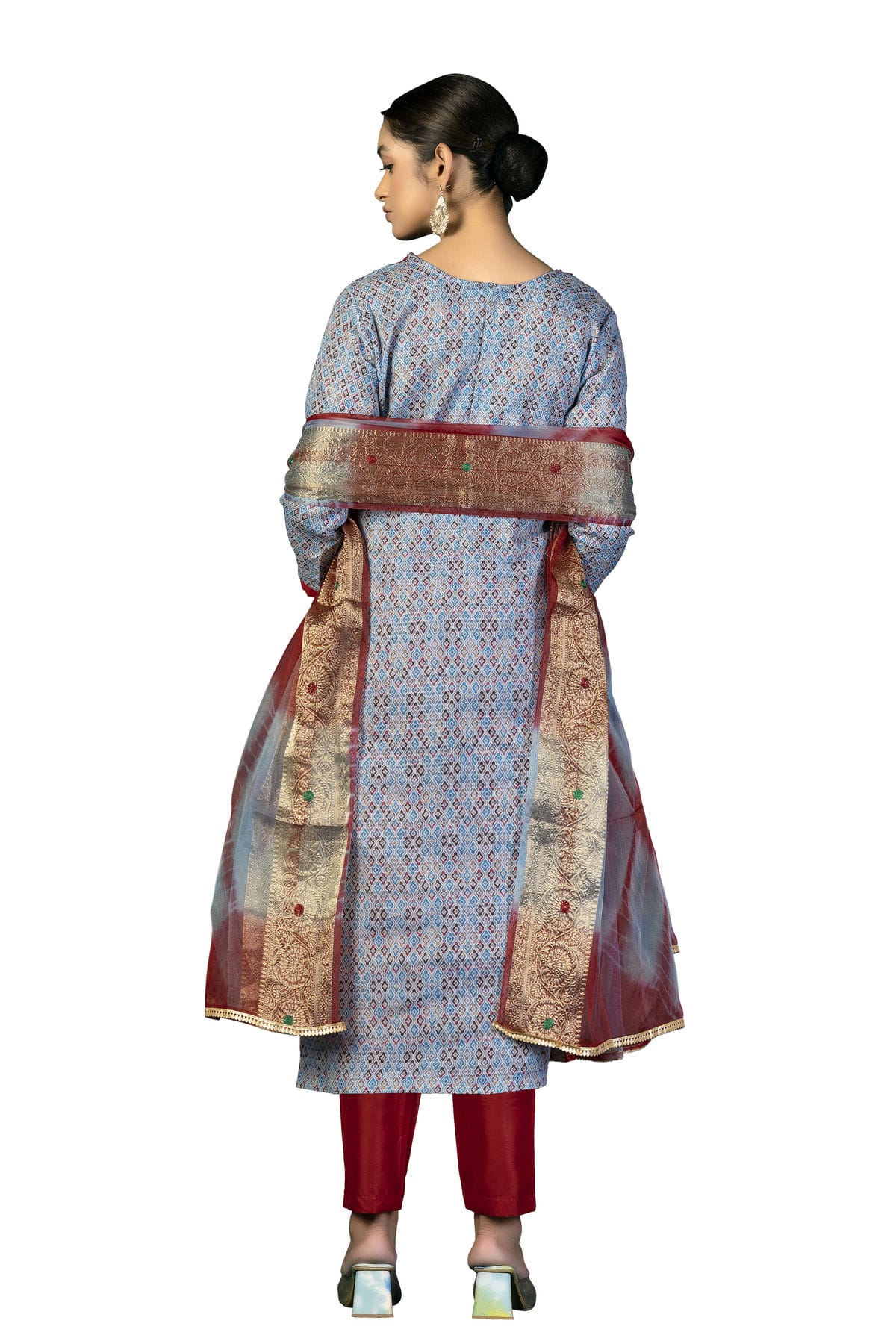 Slate Blue Colour Unstitched Cotton Fabric Straight Suit