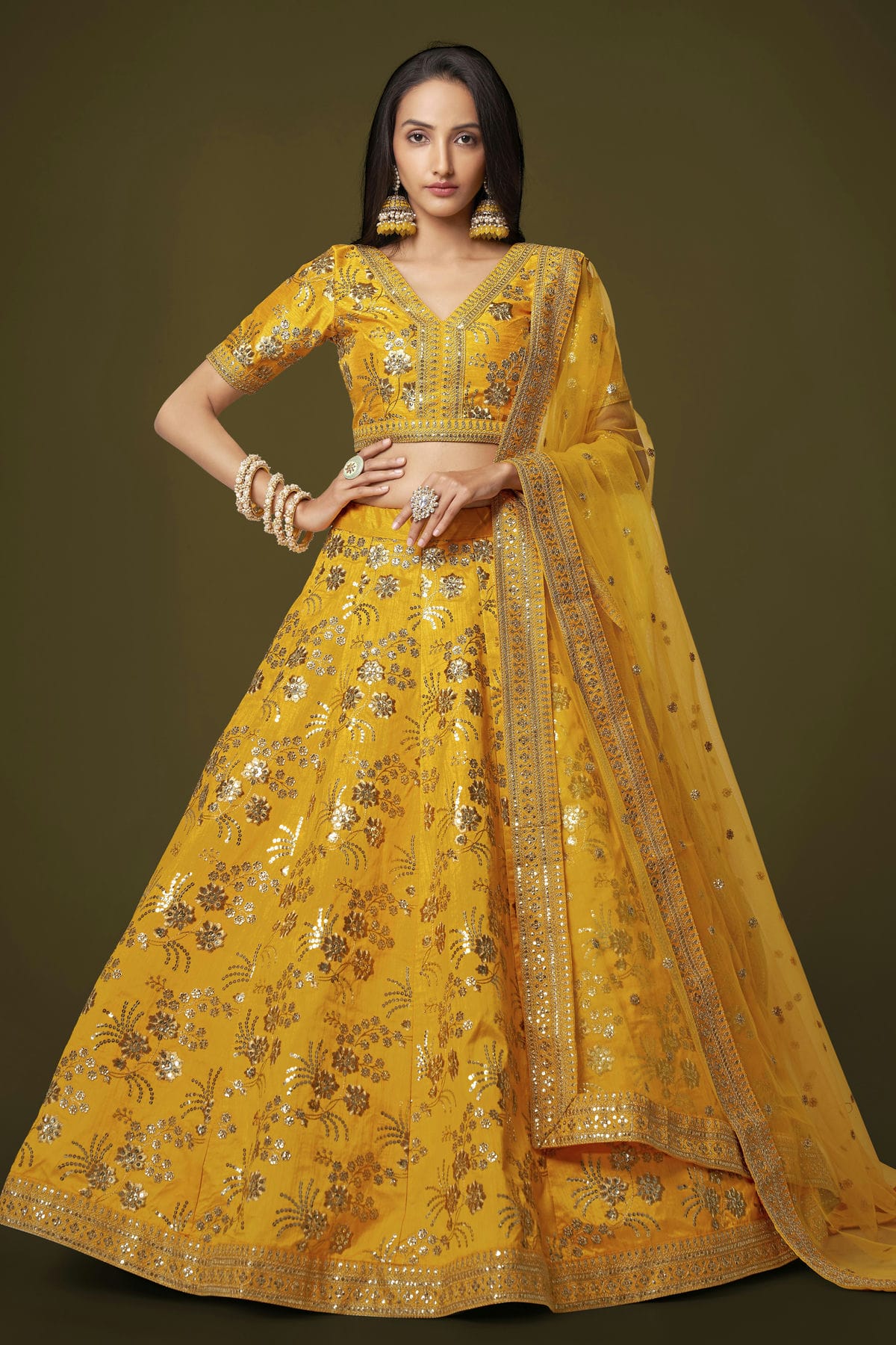 Slub Silk Embroidery A Line Lehenga Choli