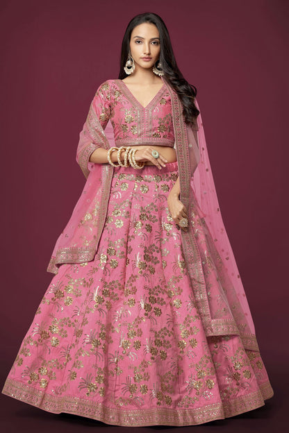 Slub Silk Embroidery A Line Lehenga Choli