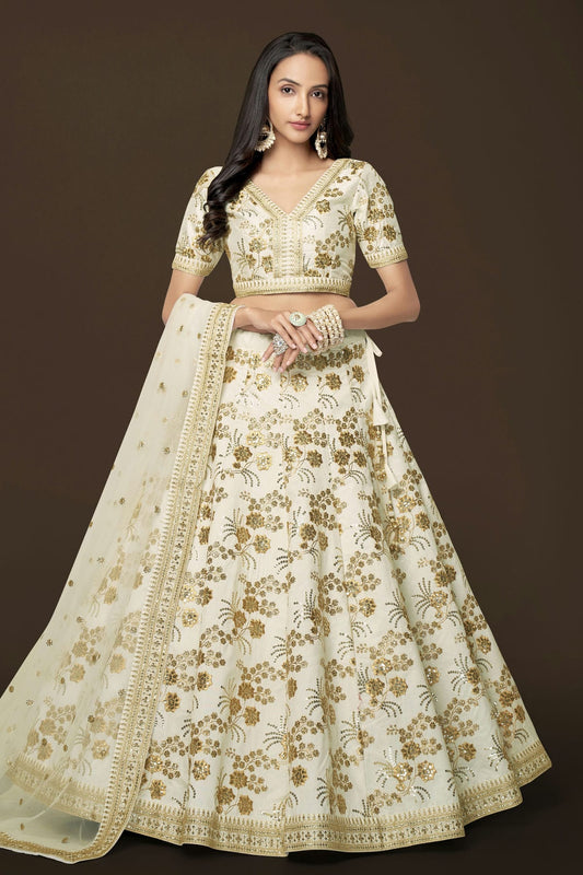 Slub Silk Embroidery A Line Lehenga Choli