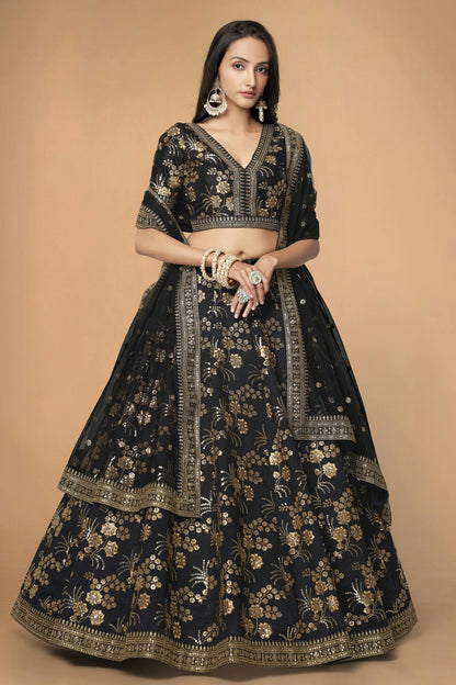 Slub Silk Embroidery A Line Lehenga Choli