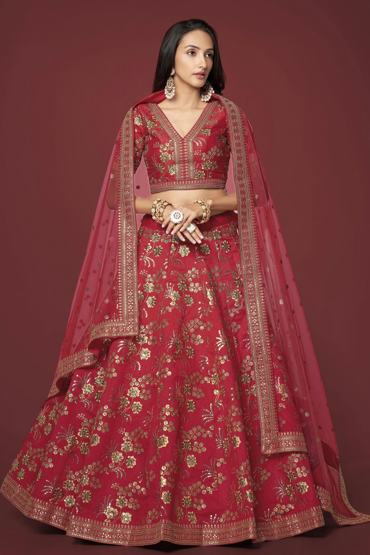 Slub Silk Embroidery A Line Lehenga Choli