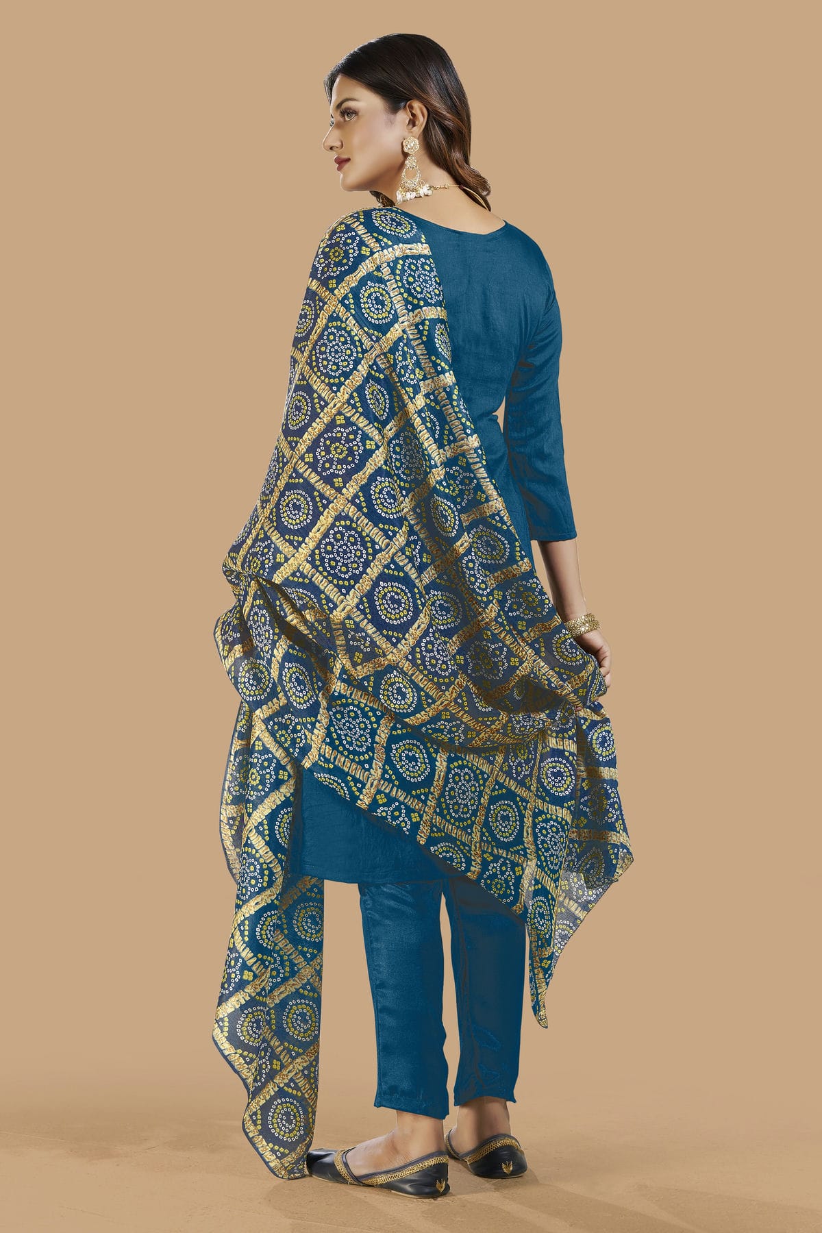 Teal Blue Colour Unstitched Banarasi Jacquard Fabric Straight Suit