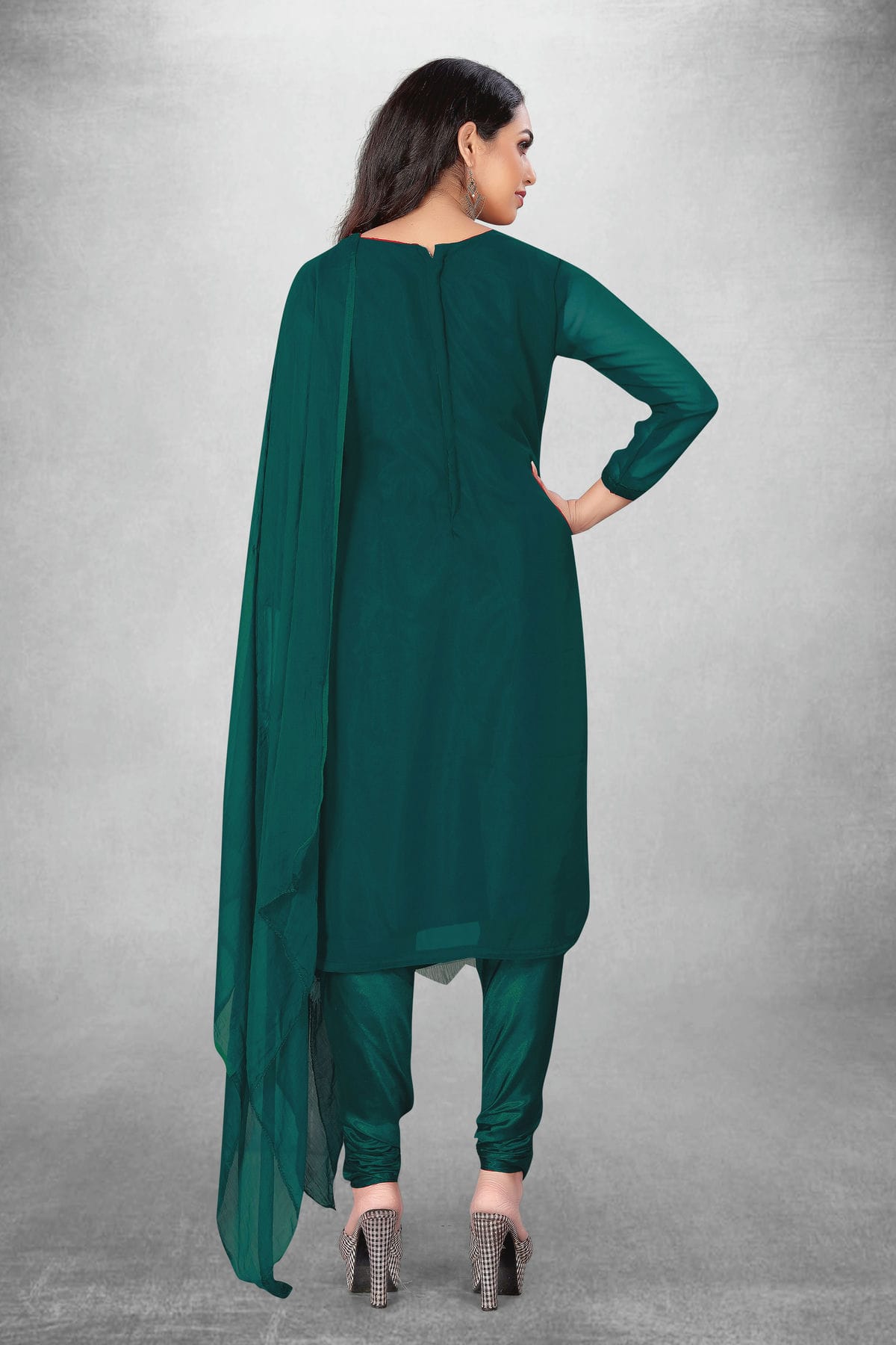 Teal Blue Colour Unstitched Georgette Churidar Suit