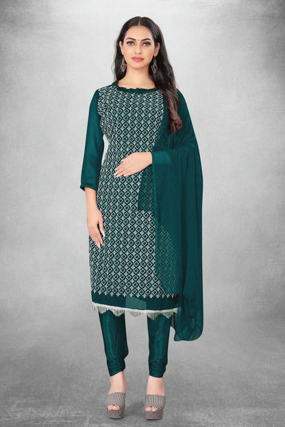 Teal Blue Colour Unstitched Georgette Churidar Suit