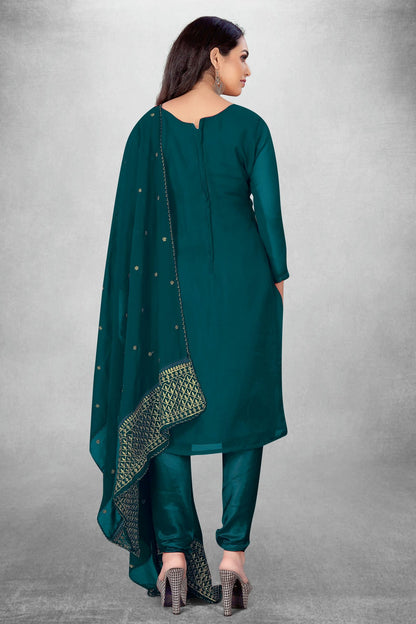 Teal Blue Colour Unstitched Georgette Churidar Suit