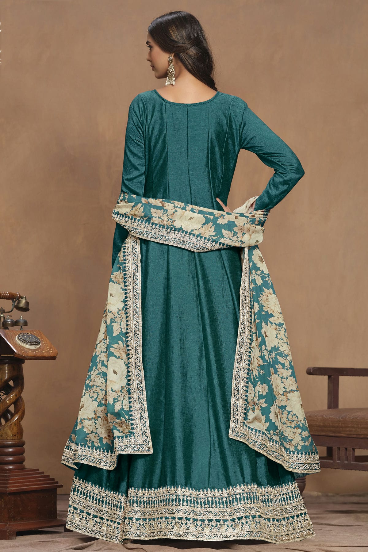 Teal Colour Art Silk Anarkali Suit VSSM1050570