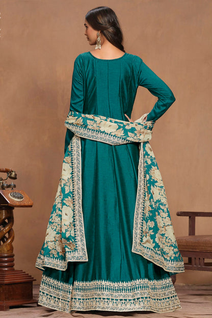 Teal Colour Art Silk Anarkali Suit