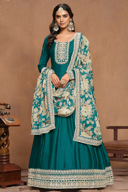 Teal Colour Art Silk Anarkali Suit