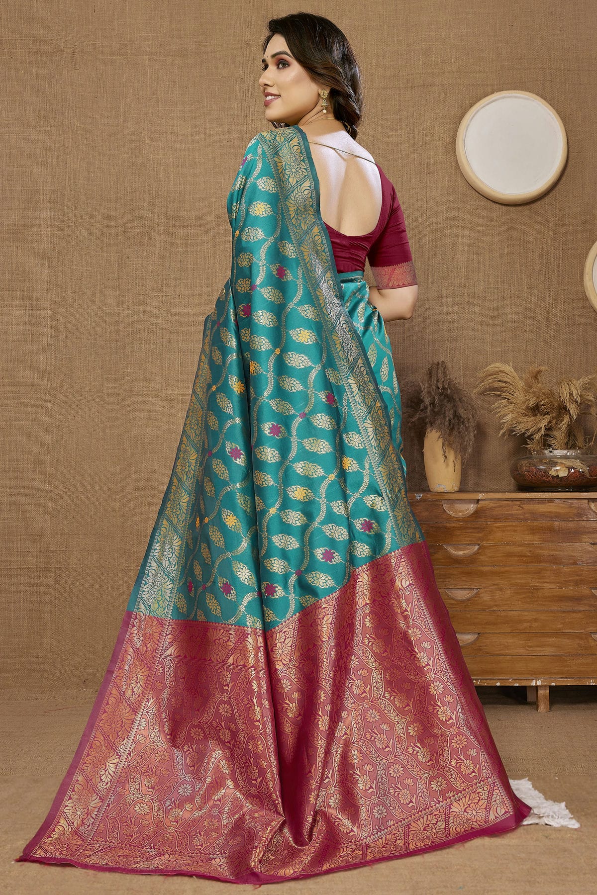 Teal Colour Banarasi Silk Saree