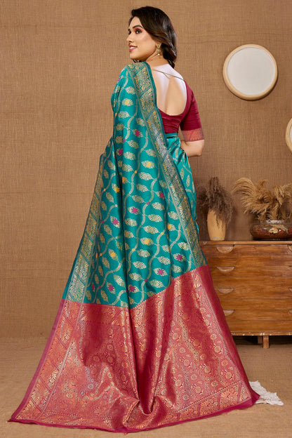 Teal Colour Banarasi Silk Saree