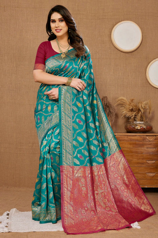 Teal Colour Banarasi Silk Saree