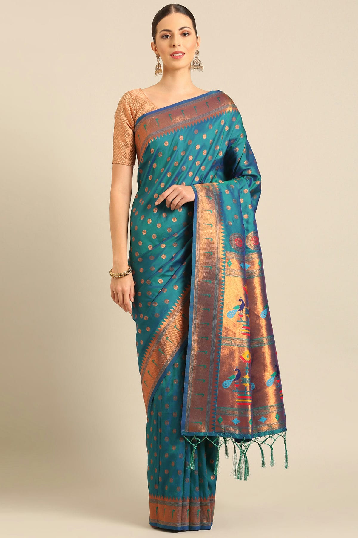 Teal Colour Banarasi Silk Traditional Saree