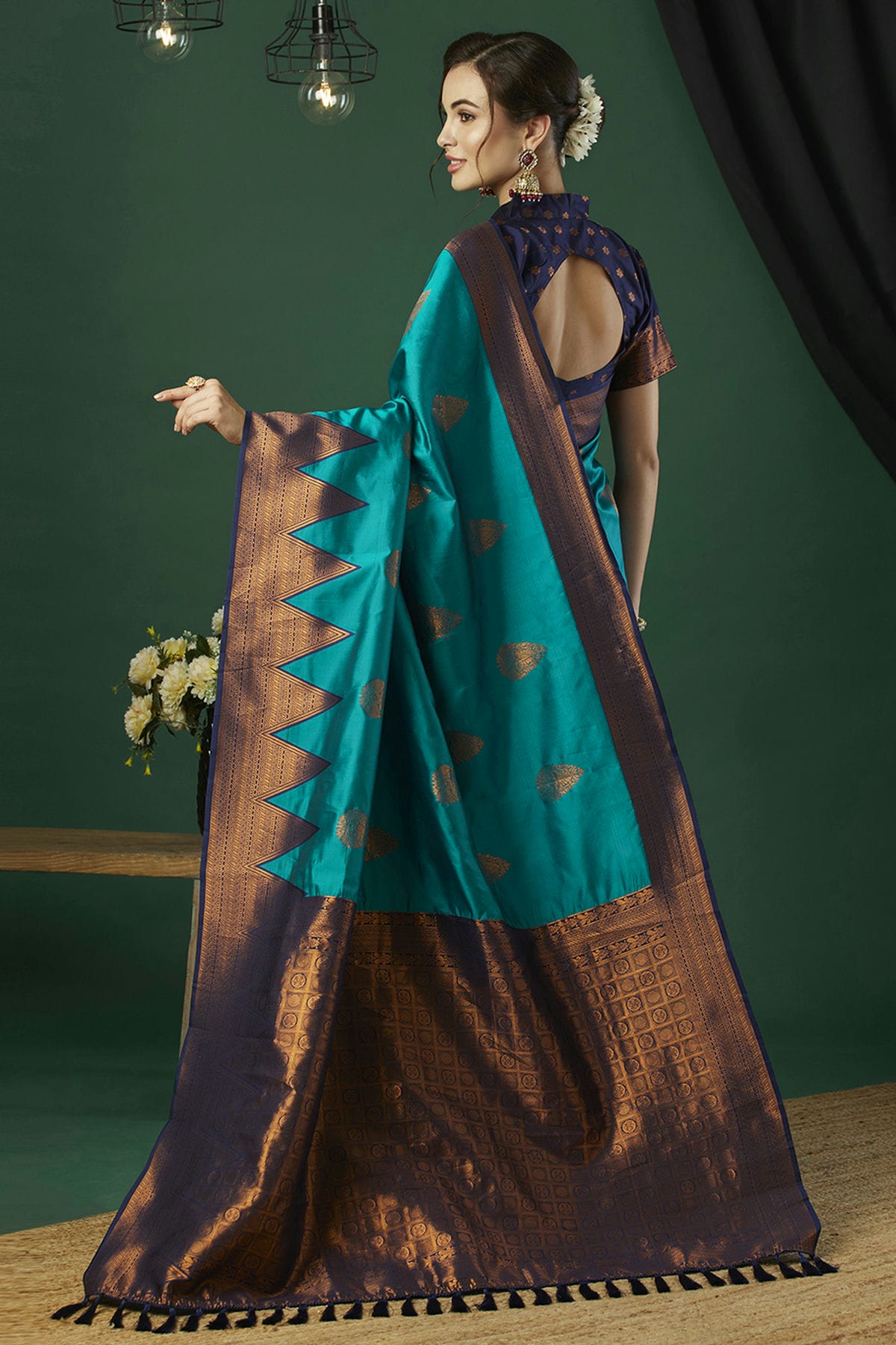 Teal Colour Banarasi Silk Traditional Saree