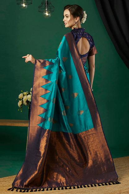 Teal Colour Banarasi Silk Traditional Saree