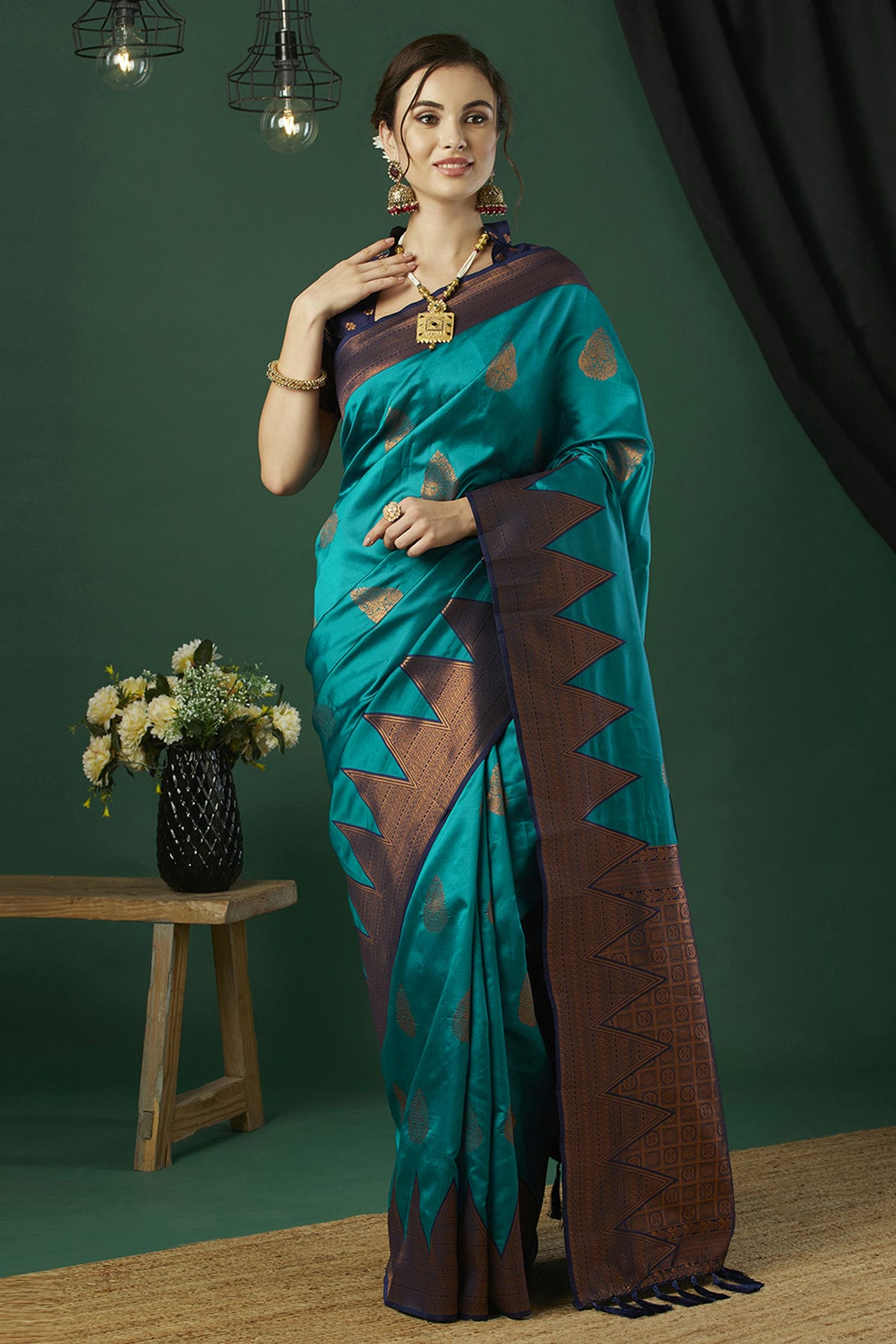 Teal Colour Banarasi Silk Traditional Saree