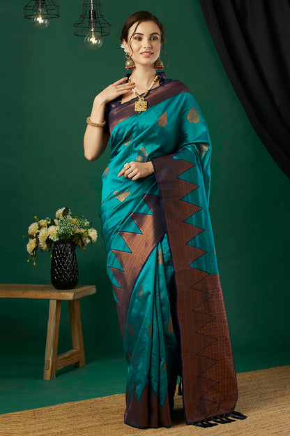 Teal Colour Banarasi Silk Traditional Saree