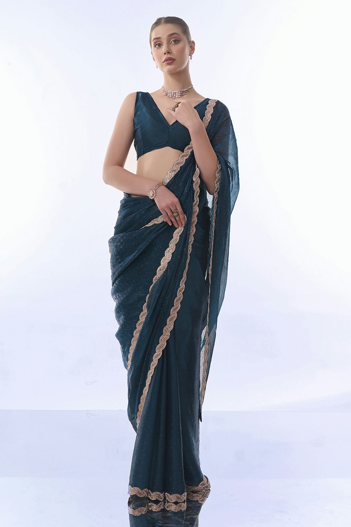 Teal Colour Burburry Saree