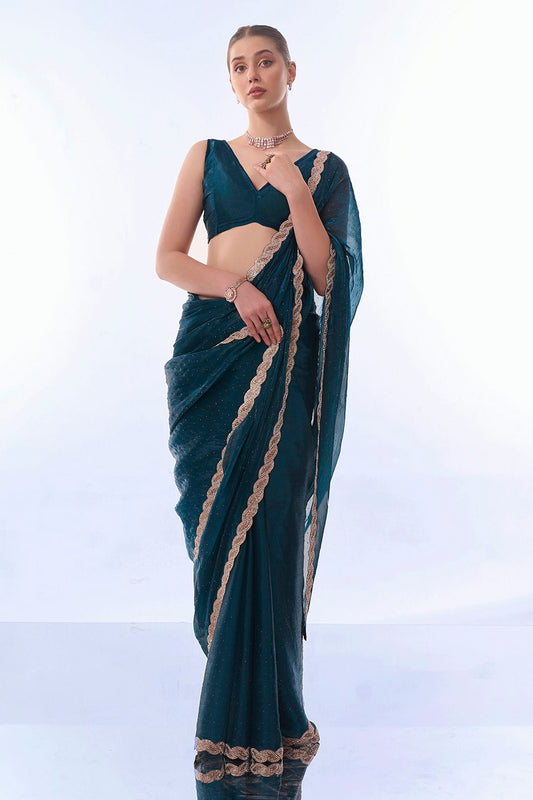 Teal Colour Burburry Saree