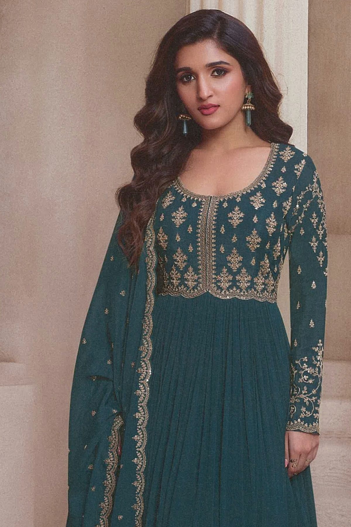 Teal Colour Chinon Anarkali Suit