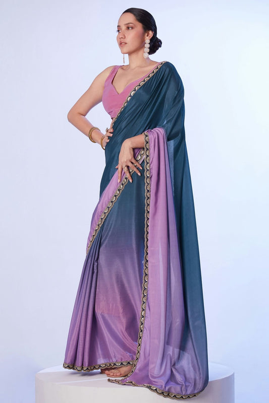 Teal-Colour-Chinon-Designer-Saree-VSSD1112607