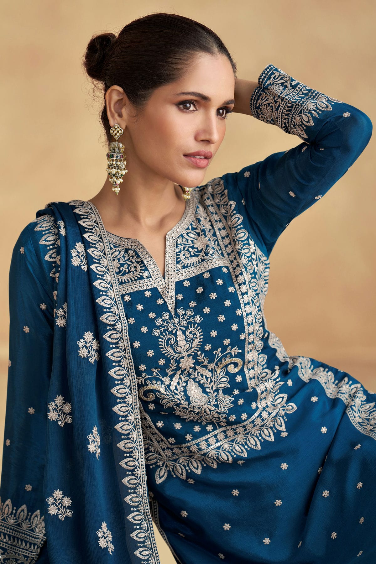 Teal Colour Chinon Pakistani Suit VSSM1140611